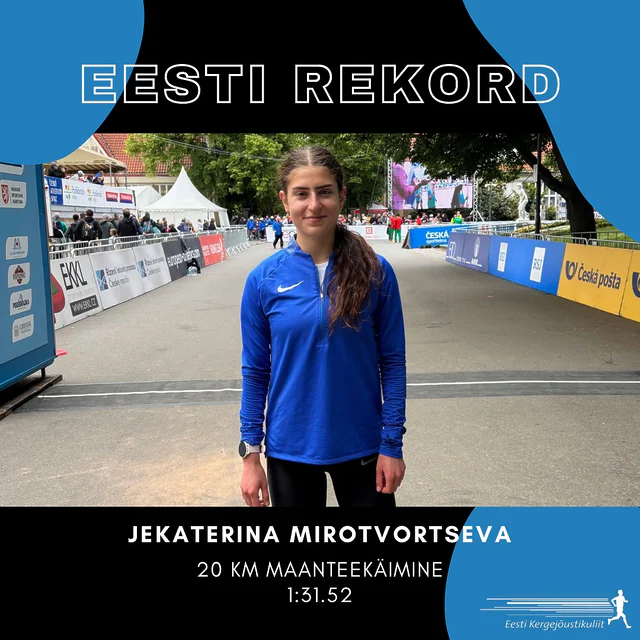 EESTI REKORD 🇪🇪Jekaterina Mirotvortseva püstitas täna Tšehhis uue Eesti rekordi 20 km maanteekäimises ajaga 1:31.52 🔥Selle tulemusega saavutas ta Euroopa võistkondlikel käimise meistrivõistlustel kõrge 12. koha 👏🏻Eelmine rekord kuulus ajaga 1:38.14 samuti Jekaterina nimele ning oli püstitatud 2022. aastal.Palju õnne, Katja! 👏🏻 #kergejõustik #eestirekord #Podebrady2025
