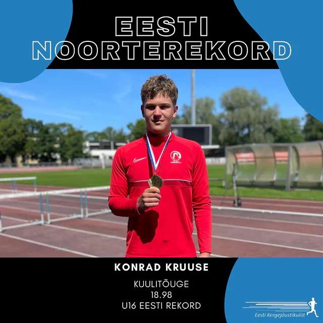 EESTI NOORTEREKORDID 🇪🇪Kadriorus toimunud Tallinna noorte meistrivõistlustel püstitati kaks uut Eesti noorterekordit 🔥Konrad Kruuse püstitas kuulitõukes uue U16 vanuseklassi Eesti rekordi tulemusega 18.98. Varasem rekord kuulus alates 2015. aastast Kevin Saksoni nimele tulemusega 18.86.Emma Jürissaar püstitas 800 m jooksus uue U14 vanuseklassi Eesti rekordi ajaga 2:24.68. Varasem rekord kuulus ajaga 2:26.23 Anastassia Bogatõrjova nimele ning oli joostud 2017. aastal.Palju õnne! 👏🏻