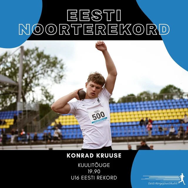 EESTI NOORTEREKORDID🇪🇪Täna Rakveres alanud Eesti U14 ja U16 meistrivõistlustel püstitati kaks uut Eesti noorterekordit🔥Konrad Kruuse püstitas uue U16 Eesti rekordi kuulitõukes tulemusega 19.90. Eelmine rekord 18.98 kuulus Konradi enda nimele ning oli püstitatud alles 6 päeva tagasi Tallinnas.Artjom Kostjutšenko jooksis uue U14 Eesti rekordi  200m tõkkejooksus ajaga 26.43. Eelmine rekord 27.02 oli püstitatud eelmisel aastal Rakveres Valter  Kulla poolt. Palju õnne!👏🏻
